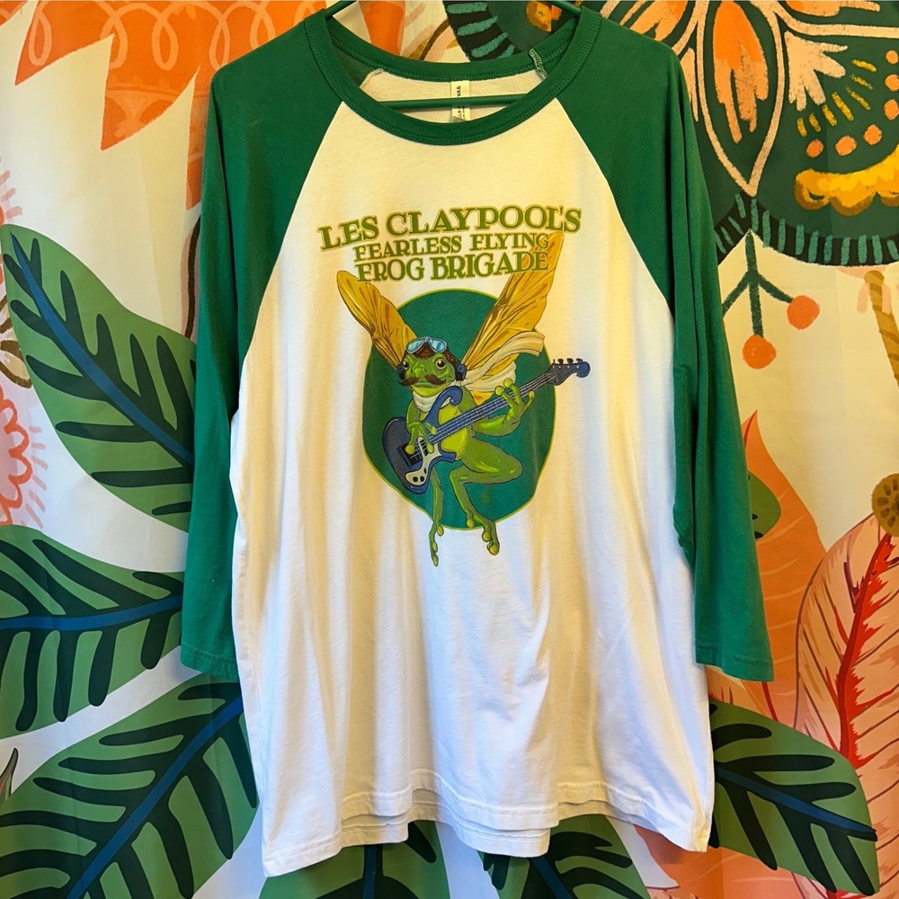 Les Claypool Fearless Flying Frog Brigade Raglan Baseball Shirt Green Unisex 2XL